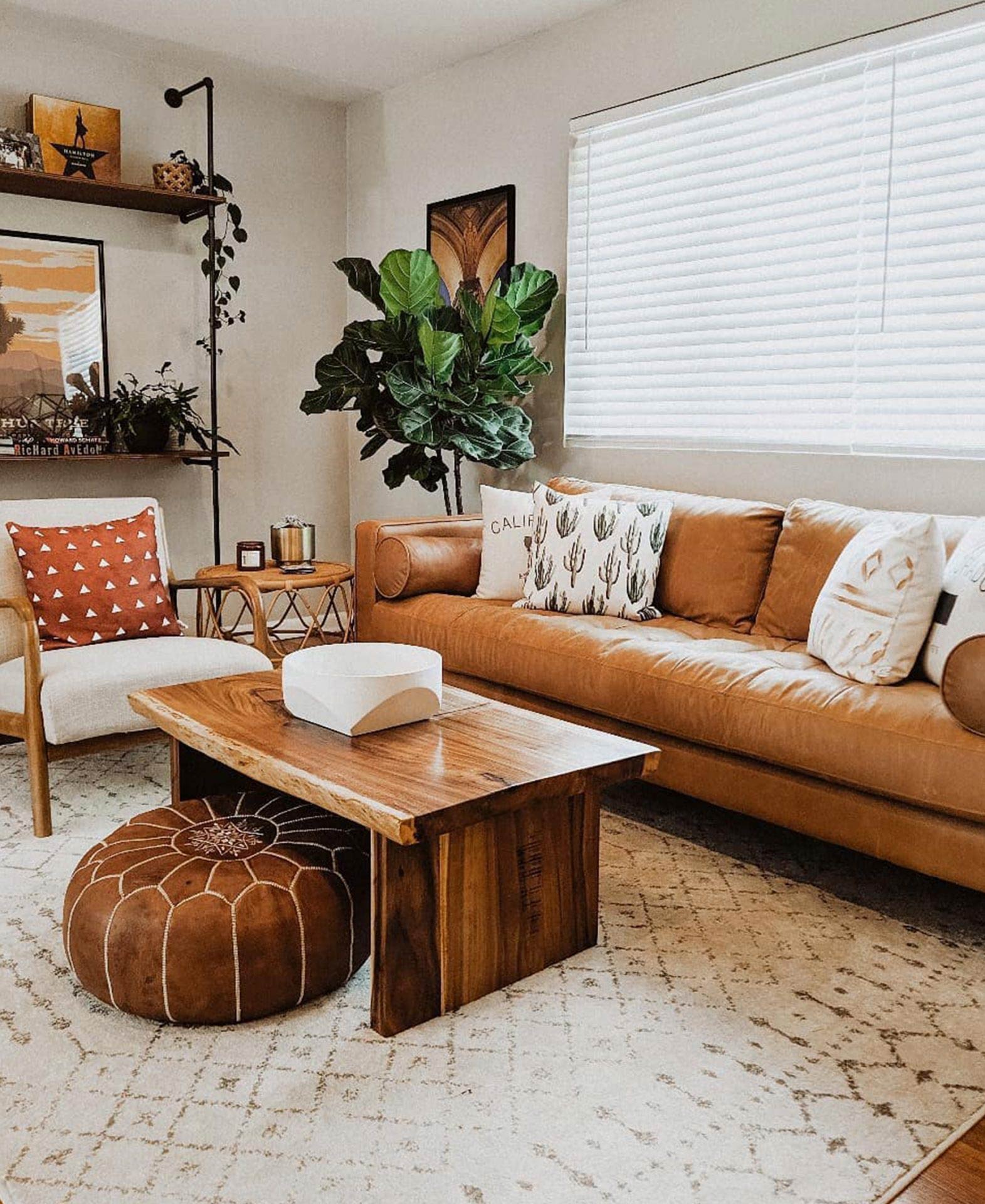 Lizzy Powers Design Article leather sofa in boho living room